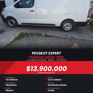 $12.900.000 2021 PEUGEOT EXPERT DIESEL FURGON 4 CORRIDAS ASIENTOS, TIENE IVA, CREDITOS, OPORTUNIDAD